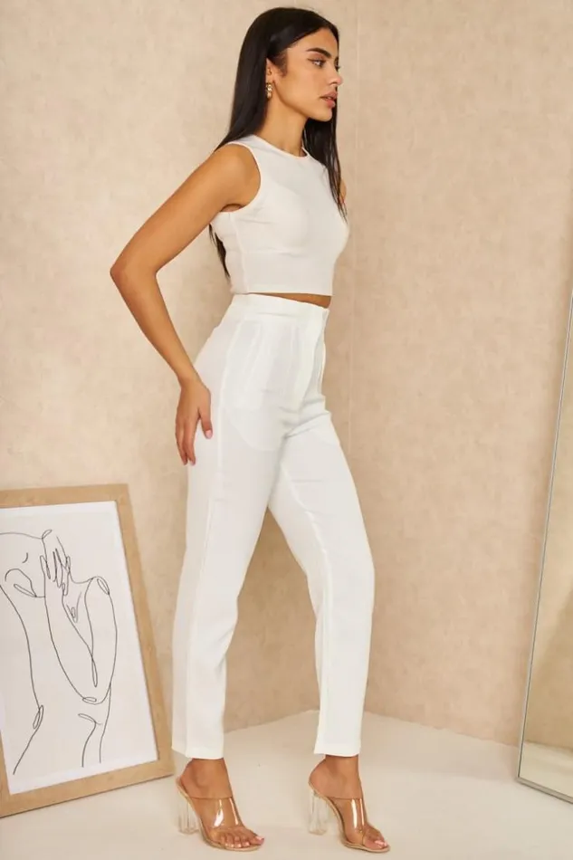 Women Pantalon Coupe Carotte Blanc White Brentiny Paris Pants