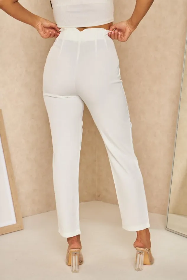 Women Pantalon Coupe Carotte Blanc White Brentiny Paris Pants