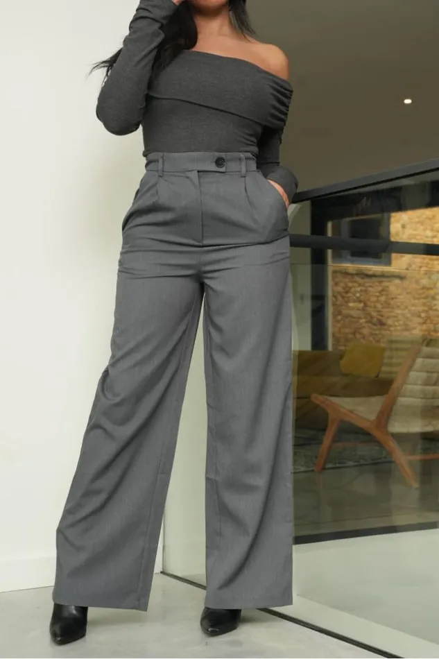 Women Pantalon De Tailleur Gris Chin Brentiny Paris White Tops