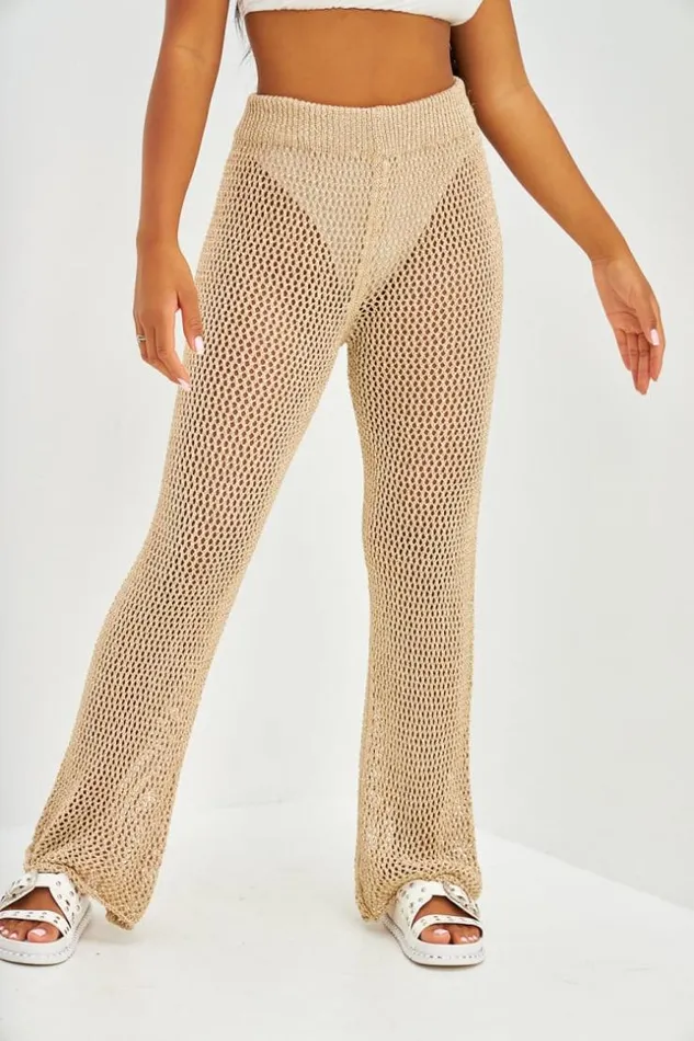 Women Pantalon En Maille Dor Golden Brentiny Paris Pants