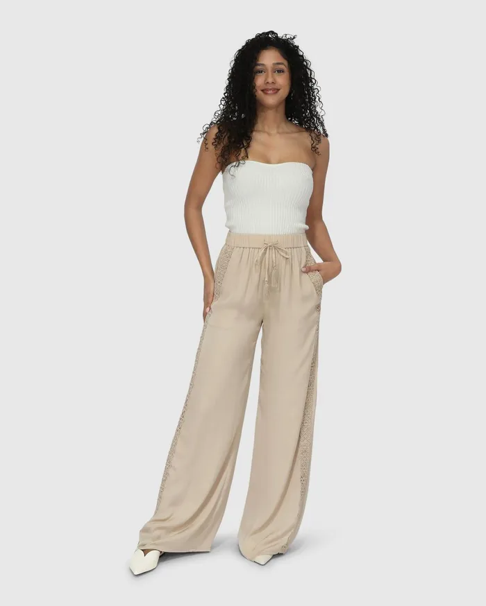 Women Pants and Skirts Belle and Bloom Everywhere All At Once Wide Leg Pant 8211 Latte