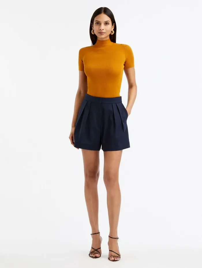 Women Pants and Skirts Oscar De La Renta Pleat Front Shorts Navy