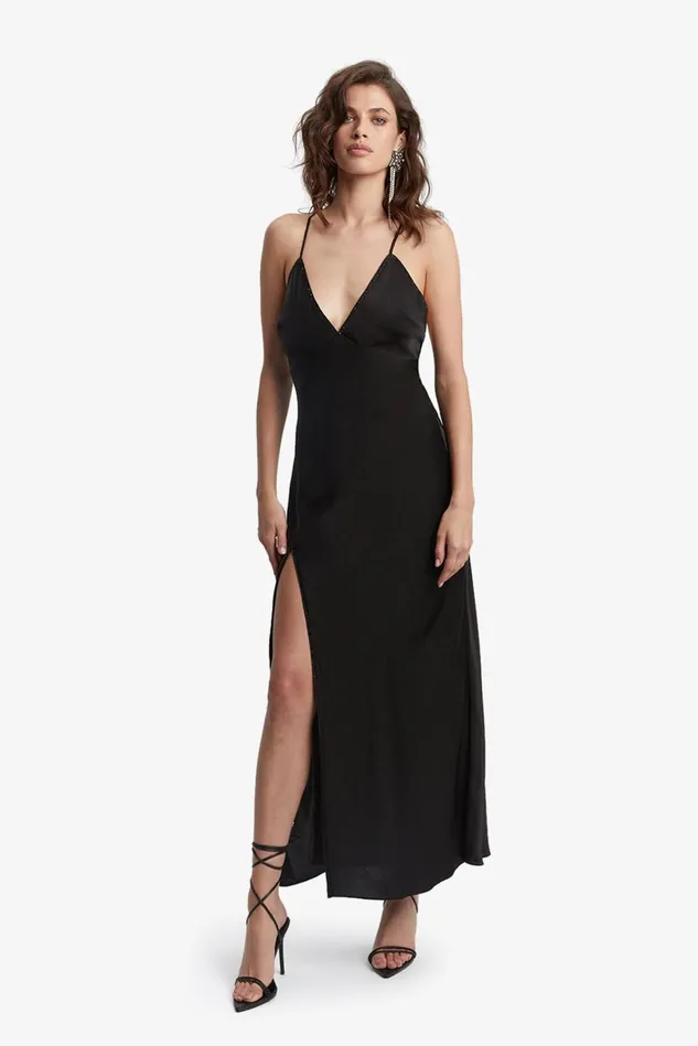 Women Party Dresses Bardot Cartellina Satin Midi Dress In Black Black