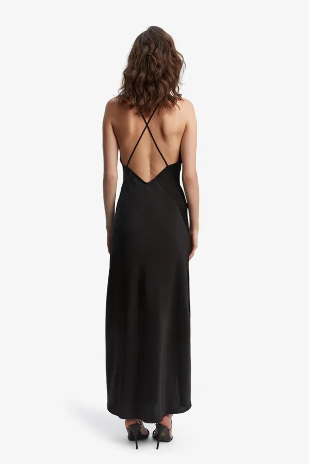 Women Party Dresses Bardot Cartellina Satin Midi Dress In Black Black Women Party Dresses Bardot Cartellina Satin Midi Dress In Black Black