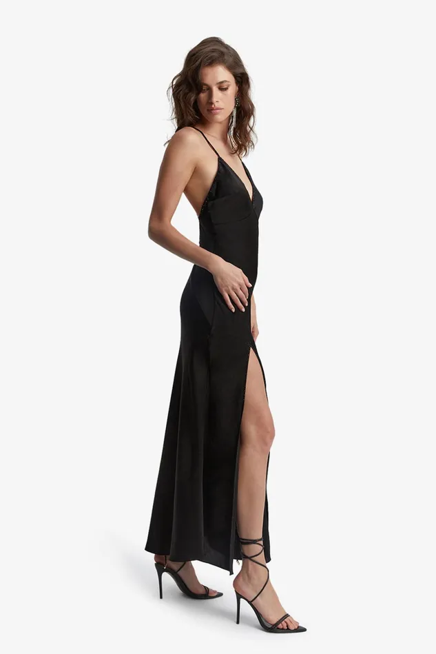 Women Party Dresses Bardot Cartellina Satin Midi Dress In Black Black Women Party Dresses Bardot Cartellina Satin Midi Dress In Black Black