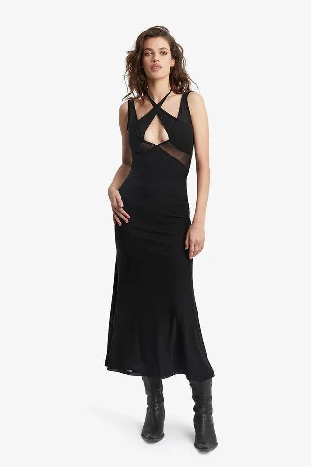 Women Party Dresses Bardot Hestia Mesh Midi Dress In Black Black