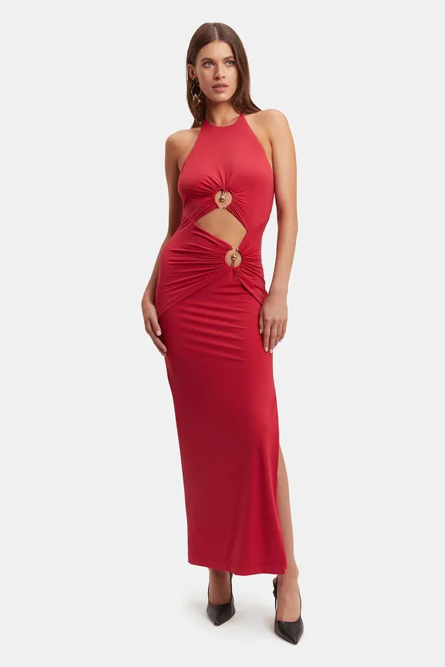 Women Party Dresses Bardot Neve Maxi Dress In Deep Red Deep Red