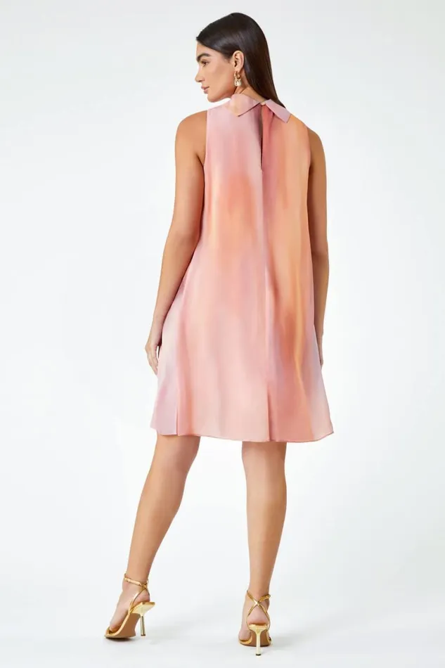 Women Peach LIMITED Printed High Neck Chiffon Shift Dress Roman Dresses