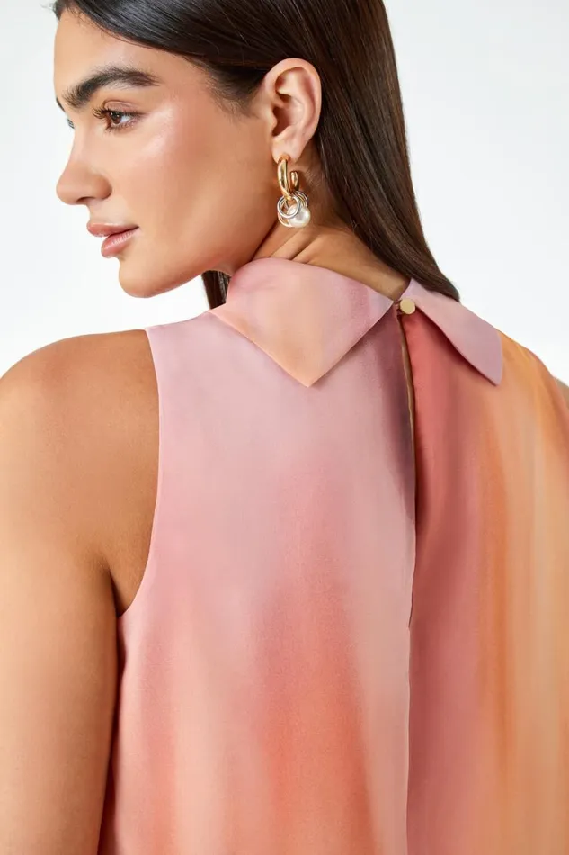 Women Peach LIMITED Printed High Neck Chiffon Shift Dress Roman Dresses