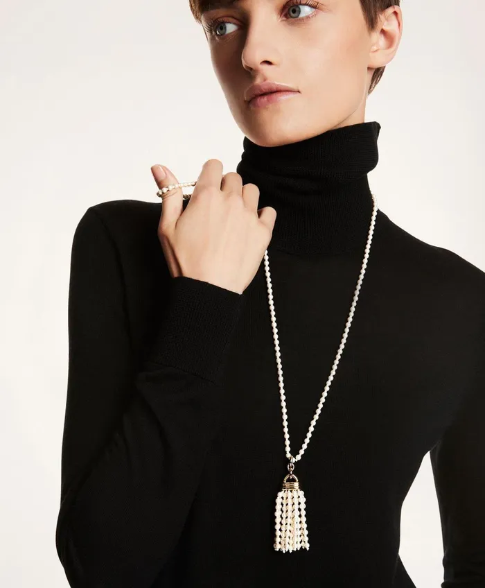 Women Pearl Tassel Necklace White Brooks Brothers Jewelry