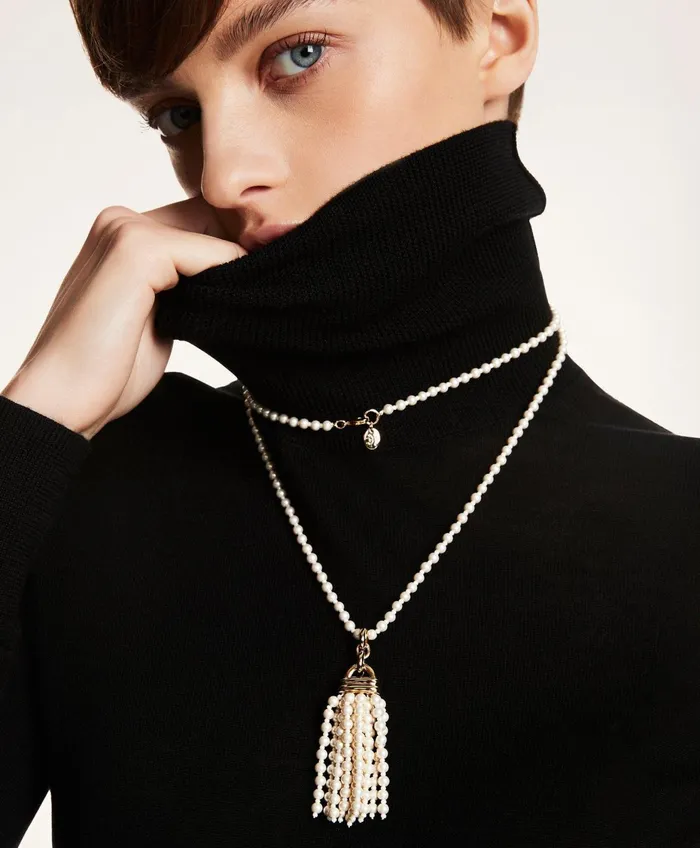 Women Pearl Tassel Necklace White Brooks Brothers Jewelry