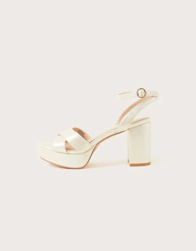 Women Pearlised Platform Heeled Sandals Ivory Monsoon Platforms