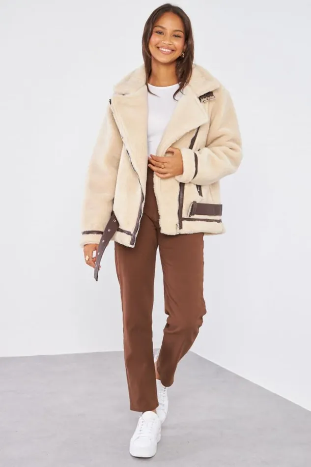 Women Perfecto Beige En Fourrure Beige Brentiny Paris Jackets