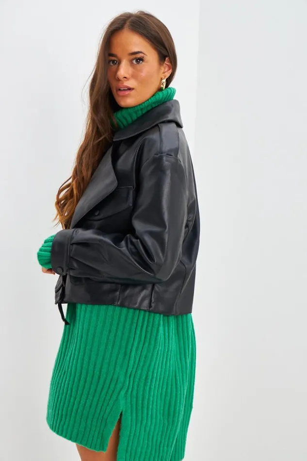 Women Perfecto En Simili Cuir Noir Black Brentiny Paris Jackets