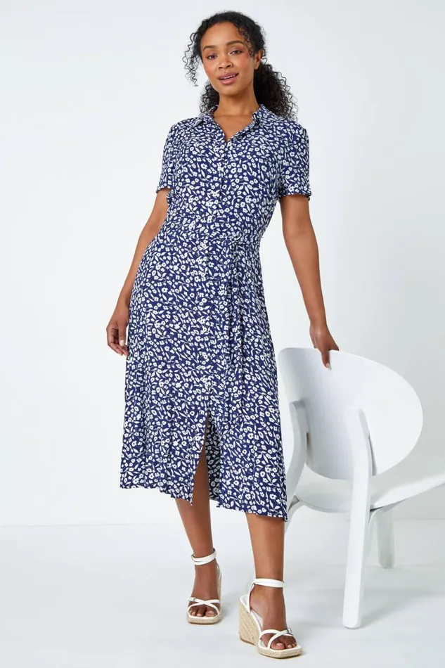 Women Petite Ditsy Floral Shirt Dress Roman Dresses