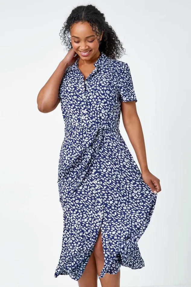 Women Petite Ditsy Floral Shirt Dress Roman Dresses