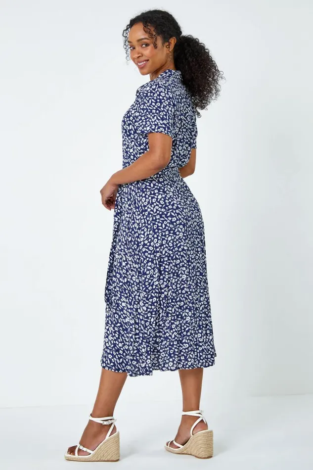 Women Petite Ditsy Floral Shirt Dress Roman Dresses