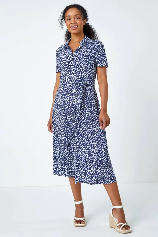 Women Petite Ditsy Floral Shirt Dress Roman Dresses