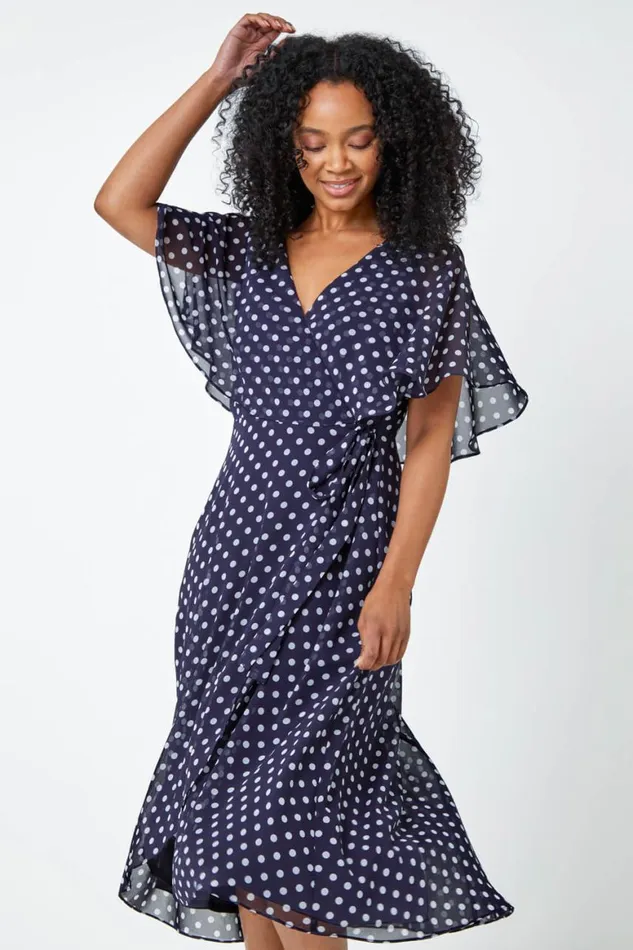 Women Petite Polka Dot Cape Dress Roman Dresses