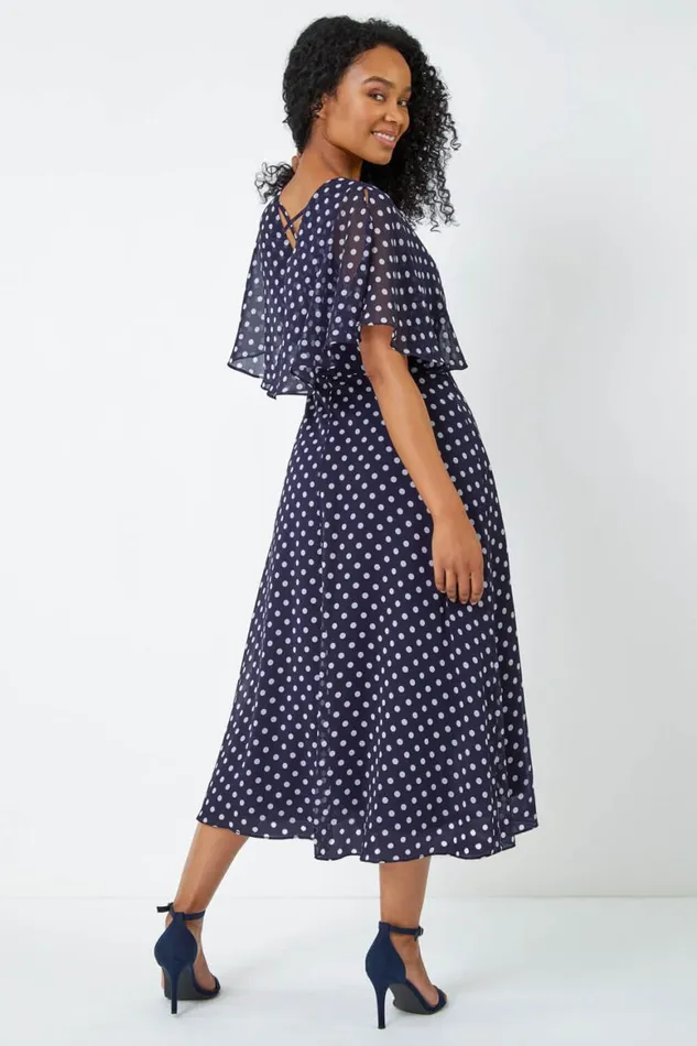 Women Petite Polka Dot Cape Dress Roman Dresses