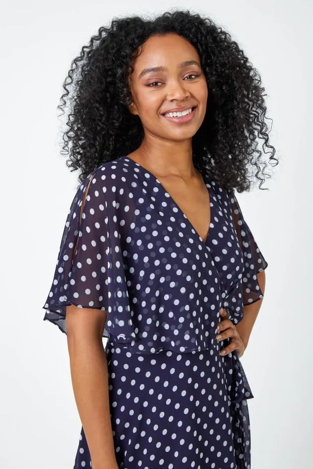 Women Petite Polka Dot Cape Dress Roman Dresses