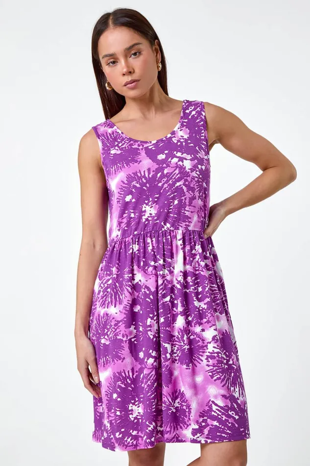 Women Petite Tie Dye Pocket Dress Roman Dresses