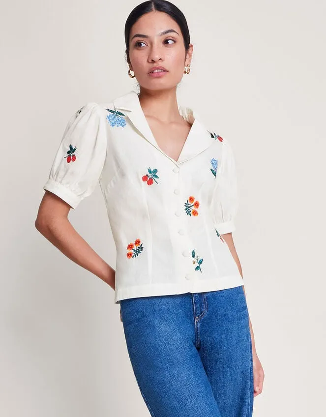 Women Piera Embroidered Blouse Ivory Monsoon Tops and Blouses