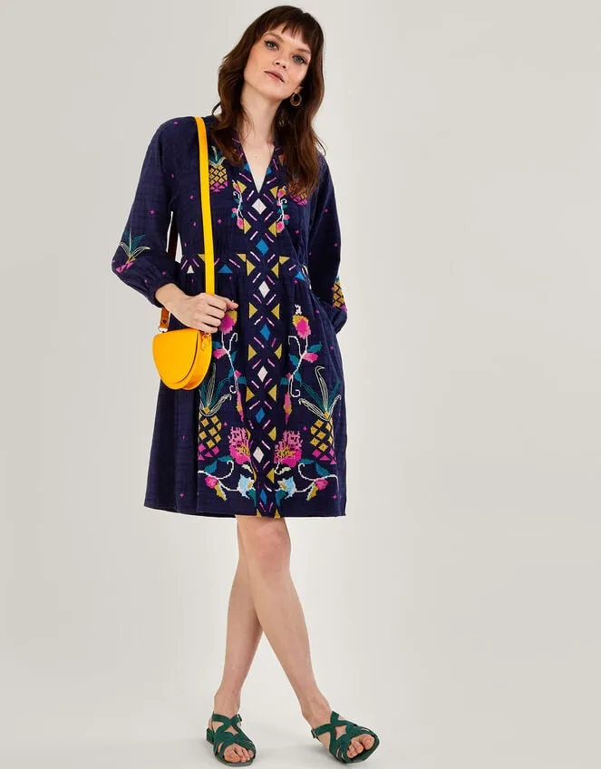 Women Pineapple Embroidered Dress Blue Monsoon Dresses