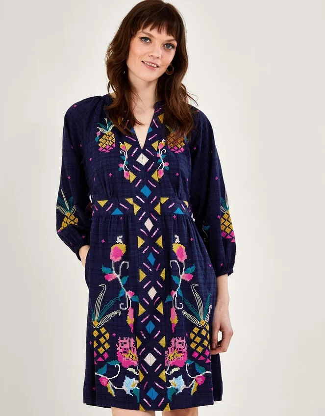 Women Pineapple Embroidered Dress Blue Monsoon Dresses