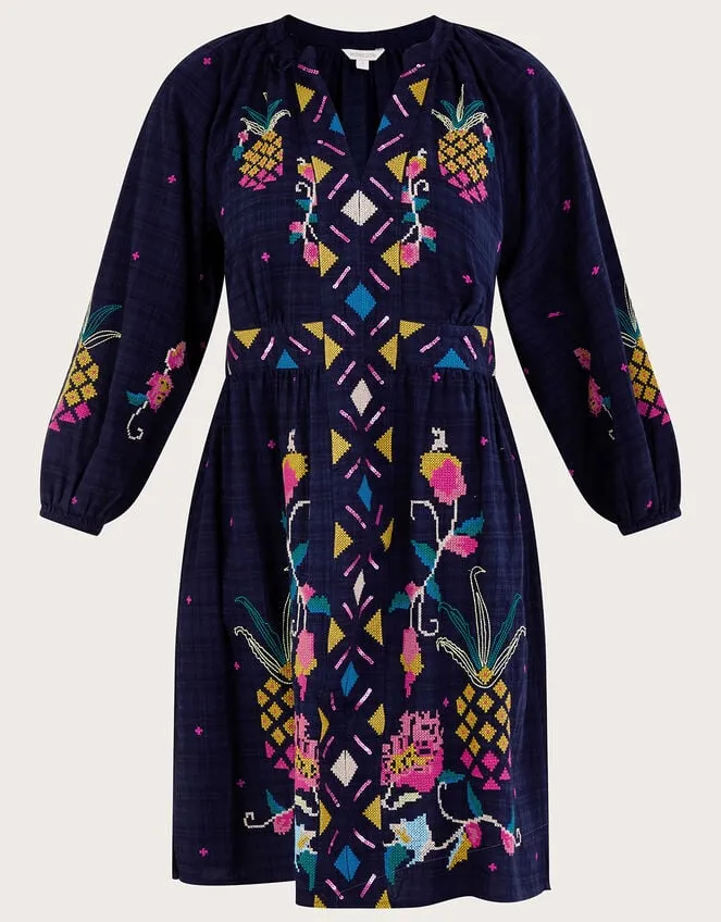 Women Pineapple Embroidered Dress Blue Monsoon Dresses