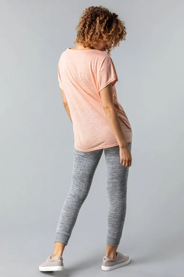 Women Pink Animal Print Diamante Embellished TShirt Roman Tops