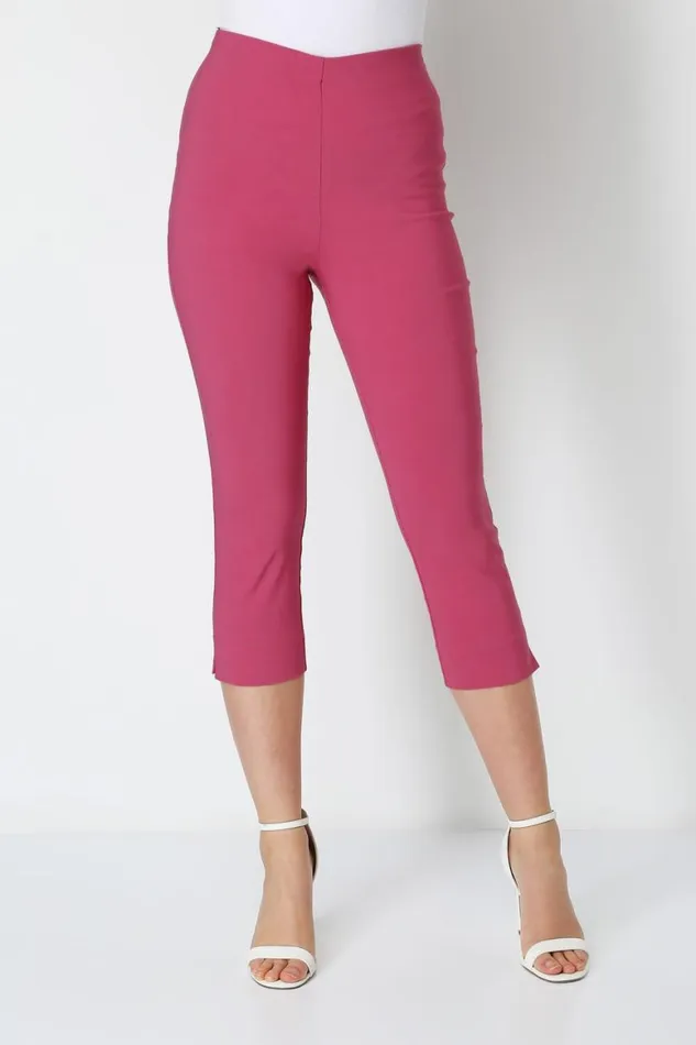 Women Pink Cropped Stretch Trouser Roman Coords