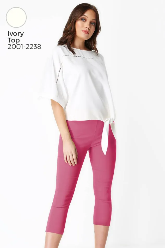 Women Pink Cropped Stretch Trouser Roman Coords