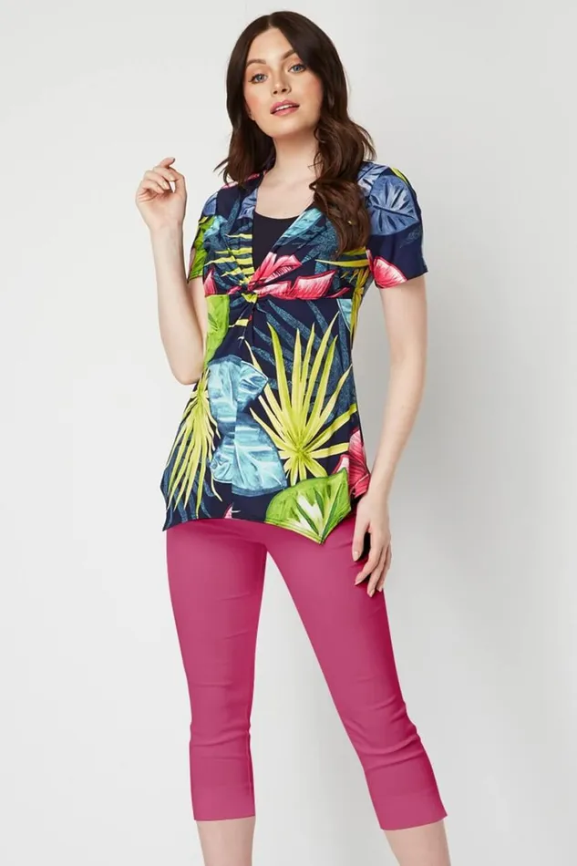 Women Pink Cropped Stretch Trouser Roman Coords