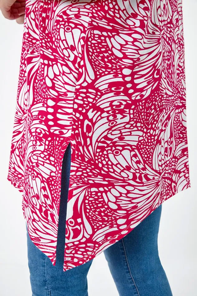 Women Pink Curve Butterfly Bar Back VNeck Stretch Top Roman Tops