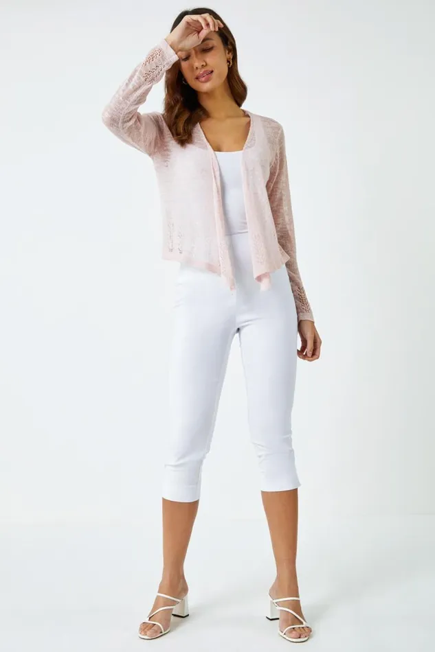 Women Pink Lightweight Knitted Shrug Roman Knitwear