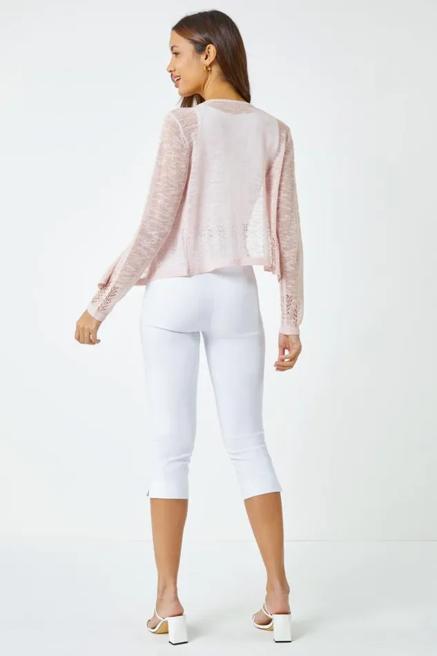 Women Pink Lightweight Knitted Shrug Roman Knitwear