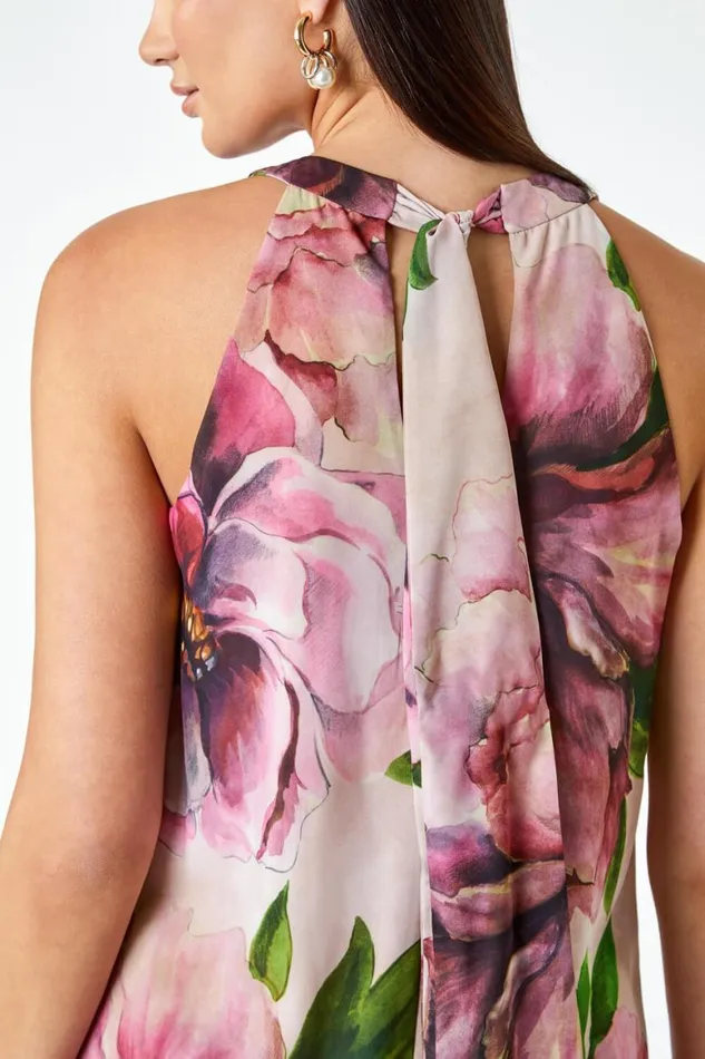 Women Pink LIMITED Floral Halterneck Shift Dress Roman Dresses