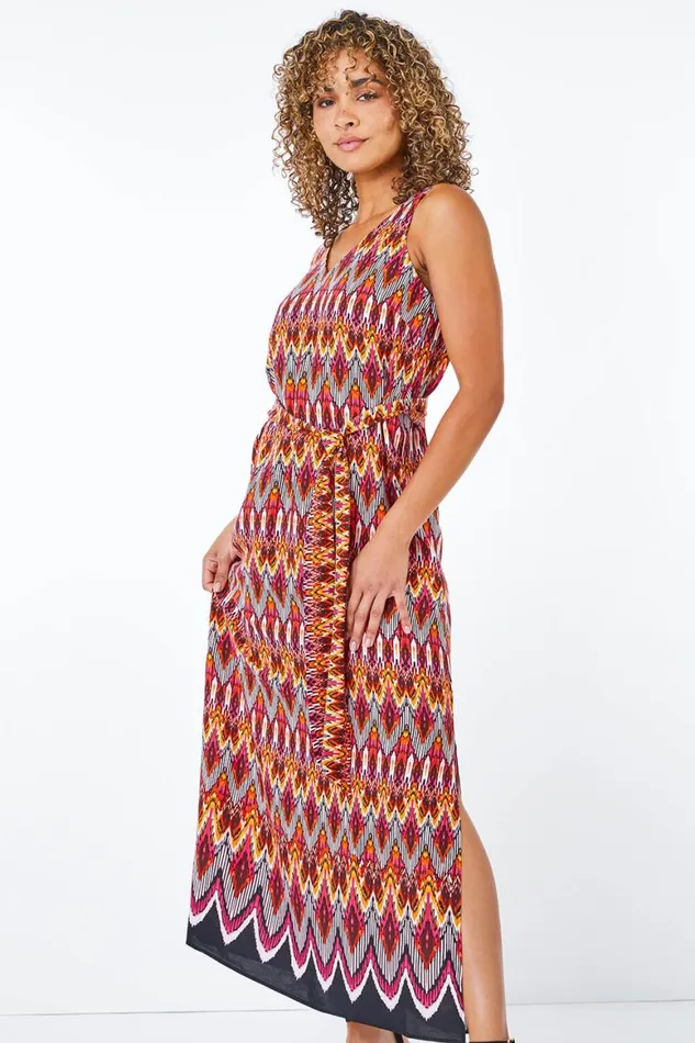 Women Pink Petite Tribal Print Midi Dress Roman Dresses