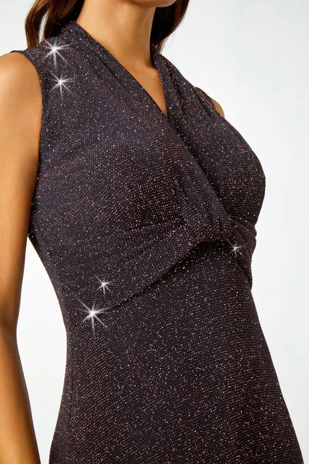 Women Pink Shimmer Twist Detail Stretch Dress Roman Dresses