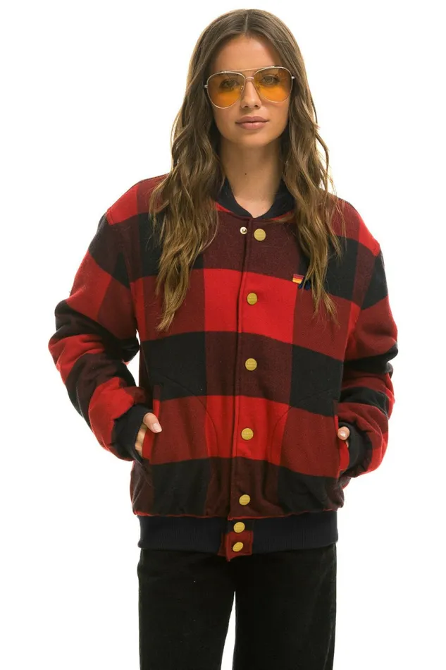 Women PLAID UNISEX VARSITY JACKET 8211 BUFFALO PLAID Aviator Nation UnisexTees
