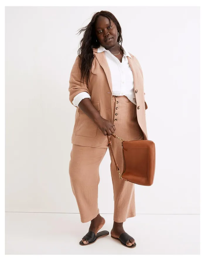 Women Plus Cotton Linen Relaxed Larsen Blazer Faded Earth Madewell Jackets