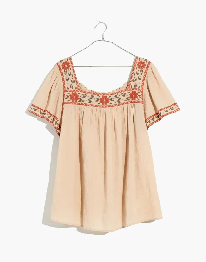 Women Plus Embroidered Square Neck Top Avalon Pink Madewell Tops and Shirts