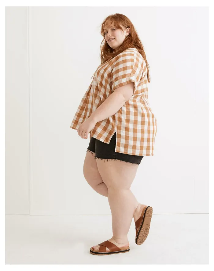 Women Plus Lakeline Popover Shirt In Double Faced Gingham Golden Pecan Madewell Tops and Shirts Women Plus Lakeline Popover Shirt In Double Faced Gingham Golden Pecan Madewell Tops and Shirts