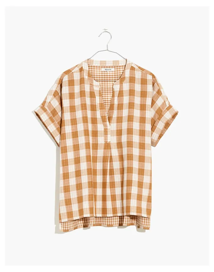 Women Plus Lakeline Popover Shirt In Double Faced Gingham Golden Pecan Madewell Tops and Shirts Women Plus Lakeline Popover Shirt In Double Faced Gingham Golden Pecan Madewell Tops and Shirts