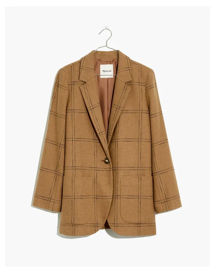 Women Plus Larsen Blazer In Windowpane Camel Madewell Jackets Women Plus Larsen Blazer In Windowpane Camel Madewell Jackets