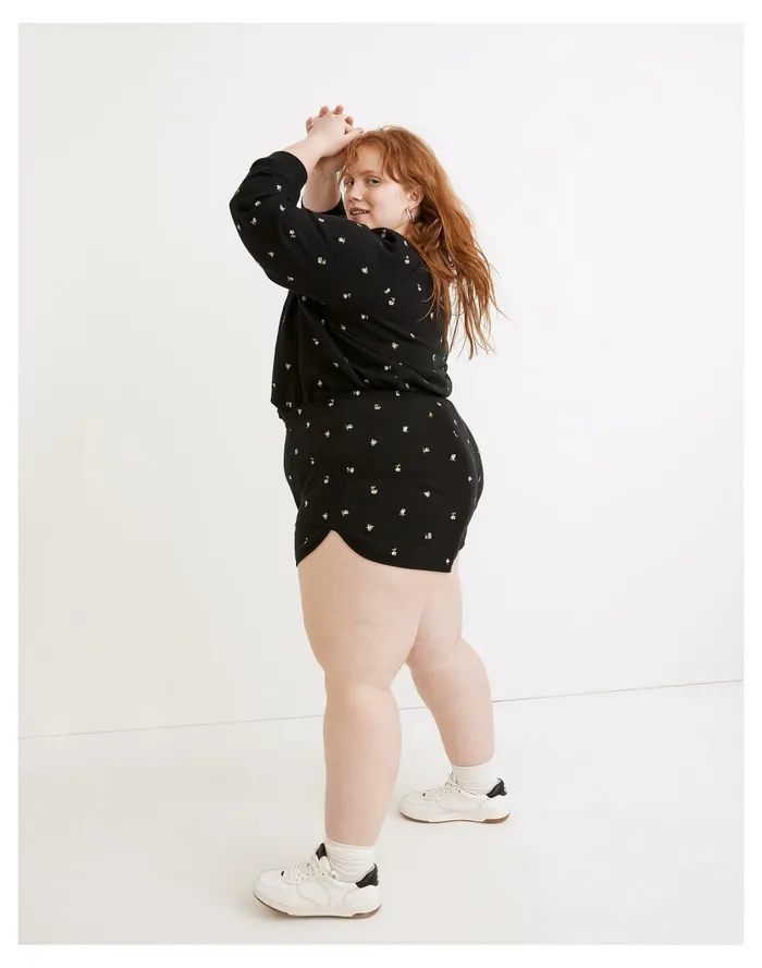 Women Plus MWL Embroidered Curved Hem Sweatshorts In Spring Floral True Black Madewell MWL Athleisure Women Plus MWL Embroidered Curved Hem Sweatshorts In Spring Floral True Black Madewell MWL Athleisure