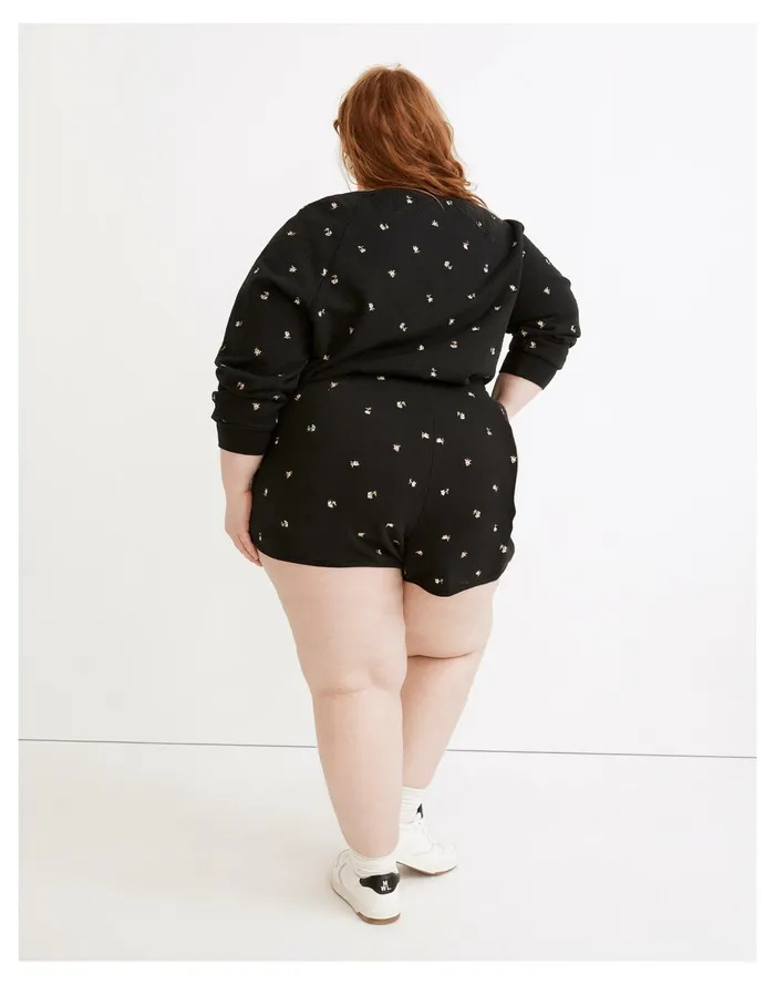 Women Plus MWL Embroidered Curved Hem Sweatshorts In Spring Floral True Black Madewell MWL Athleisure Women Plus MWL Embroidered Curved Hem Sweatshorts In Spring Floral True Black Madewell MWL Athleisure