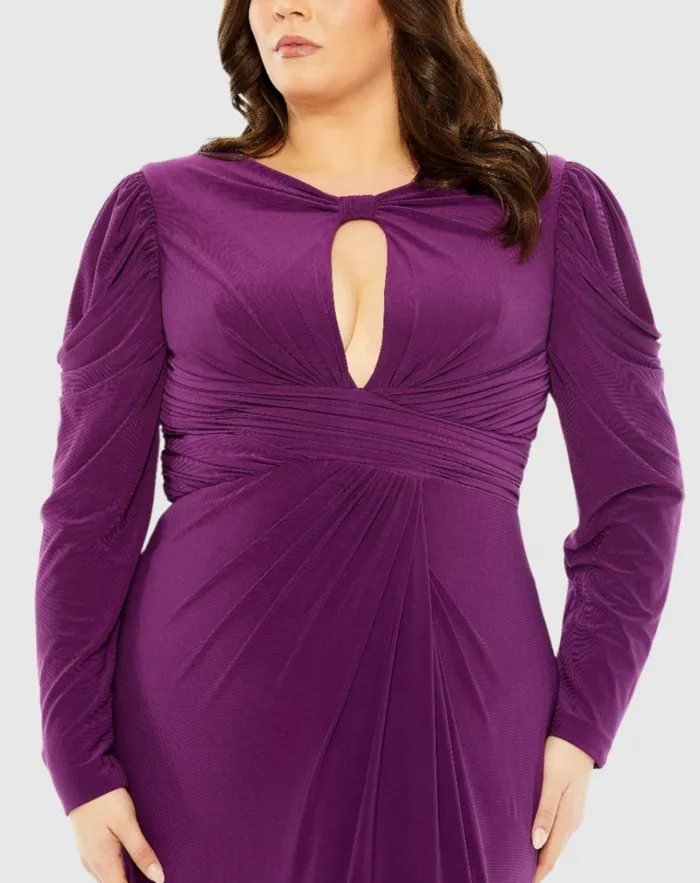 Women Plus Size Dresses Mac Duggal Princess Long Sleeve Keyhole Neck Jersey Dress Plum Women Plus Size Dresses Mac Duggal Princess Long Sleeve Keyhole Neck Jersey Dress Plum