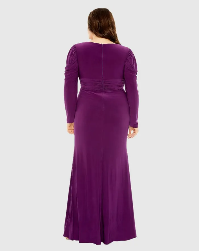 Women Plus Size Dresses Mac Duggal Princess Long Sleeve Keyhole Neck Jersey Dress Plum Women Plus Size Dresses Mac Duggal Princess Long Sleeve Keyhole Neck Jersey Dress Plum